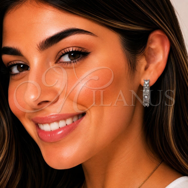 Rhodium Gold Filled Huggie Hoop, Baguette Design, with White Cubic Zirconia, Polished, Rhodium Finish, 02.267.0098.5.22