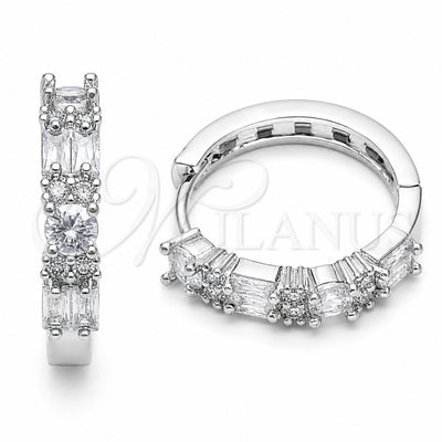 Rhodium Gold Filled Huggie Hoop, Baguette Design, with White Cubic Zirconia, Polished, Rhodium Finish for wholesale, main product view