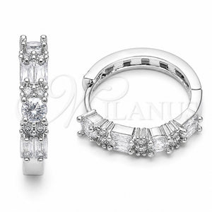 Rhodium Gold Filled Huggie Hoop, Baguette Design, with White Cubic Zirconia, Polished, Rhodium Finish, 02.267.0098.5.22