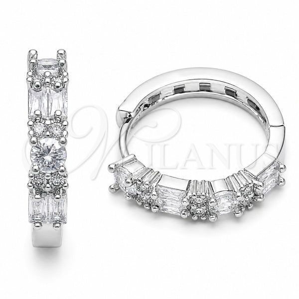 Rhodium Gold Filled Huggie Hoop, Baguette Design, with White Cubic Zirconia, Polished, Rhodium Finish, 02.267.0098.5.22