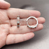 Rhodium Gold Filled Huggie Hoop, Baguette Design, with Garnet and White Cubic Zirconia, Polished, Rhodium Finish, 02.267.0098.6.22