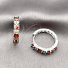 Rhodium Gold Filled Huggie Hoop, Baguette Design, with Garnet and White Cubic Zirconia, Polished, Rhodium Finish, 02.267.0098.6.22