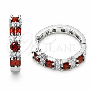 Rhodium Gold Filled Huggie Hoop, Baguette Design, with Garnet and White Cubic Zirconia, Polished, Rhodium Finish, 02.267.0098.6.22