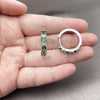 Rhodium Gold Filled Huggie Hoop, Baguette Design, with Green and White Cubic Zirconia, Polished, Rhodium Finish, 02.267.0098.7.22