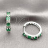 Rhodium Gold Filled Huggie Hoop, Baguette Design, with Green and White Cubic Zirconia, Polished, Rhodium Finish, 02.267.0098.7.22