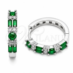 Rhodium Gold Filled Huggie Hoop, Baguette Design, with Green and White Cubic Zirconia, Polished, Rhodium Finish, 02.267.0098.7.22