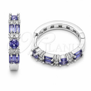 Rhodium Gold Filled Huggie Hoop, Baguette Design, with Amethyst and White Cubic Zirconia, Polished, Rhodium Finish, 02.267.0098.8.22