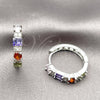 Rhodium Gold Filled Huggie Hoop, Baguette Design, with Multicolor and White Cubic Zirconia, Polished, Rhodium Finish, 02.267.0098.9.22