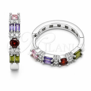 Rhodium Gold Filled Huggie Hoop, Baguette Design, with Multicolor and White Cubic Zirconia, Polished, Rhodium Finish, 02.267.0098.9.22