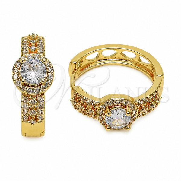 Oro Laminado Huggie Hoop, Gold Filled Style Cluster Design, with White Cubic Zirconia and White Micro Pave, Polished, Golden Finish, 02.267.0099.25