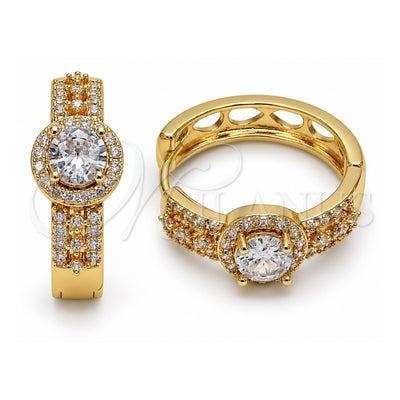 Oro Laminado Huggie Hoop, Gold Filled Style Cluster Design, with White Cubic Zirconia and White Micro Pave, Polished, Golden Finish, 02.267.0099.25