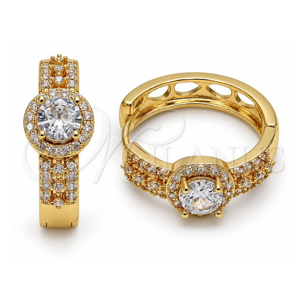 Oro Laminado Huggie Hoop, Gold Filled Style Cluster Design, with White Cubic Zirconia and White Micro Pave, Polished, Golden Finish, 02.267.0099.25