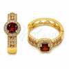 Oro Laminado Huggie Hoop, Gold Filled Style Cluster Design, with Garnet Cubic Zirconia and White Micro Pave, Polished, Golden Finish, 02.267.0099.1.25