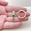 Oro Laminado Huggie Hoop, Gold Filled Style Cluster Design, with Green Cubic Zirconia and White Micro Pave, Polished, Golden Finish, 02.267.0099.2.25