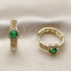 Oro Laminado Huggie Hoop, Gold Filled Style Cluster Design, with Green Cubic Zirconia and White Micro Pave, Polished, Golden Finish, 02.267.0099.2.25