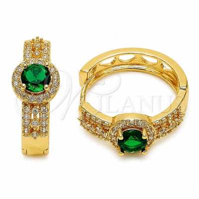 Oro Laminado Huggie Hoop, Gold Filled Style Cluster Design, with Green Cubic Zirconia and White Micro Pave for wholesale, main product view