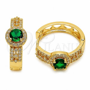 Oro Laminado Huggie Hoop, Gold Filled Style Cluster Design, with Green Cubic Zirconia and White Micro Pave, Polished, Golden Finish, 02.267.0099.2.25