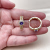 Oro Laminado Huggie Hoop, Gold Filled Style Cluster Design, with Amethyst Cubic Zirconia and White Micro Pave, Polished, Golden Finish, 02.267.0099.3.25