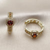 Oro Laminado Huggie Hoop, Gold Filled Style Cluster Design, with Garnet Cubic Zirconia and White Micro Pave, Polished, Golden Finish, 02.267.0099.4.25