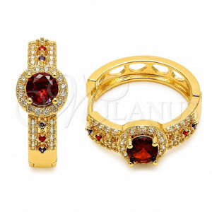 Oro Laminado Huggie Hoop, Gold Filled Style Cluster Design, with Garnet Cubic Zirconia and White Micro Pave, Polished, Golden Finish, 02.267.0099.4.25