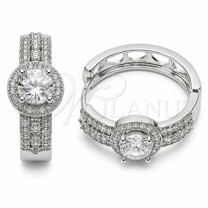 Rhodium Gold Filled Huggie Hoop, Cluster Design, with White Cubic Zirconia and White Micro Pave, Polished, Rhodium Finish, 02.267.0099.5.25