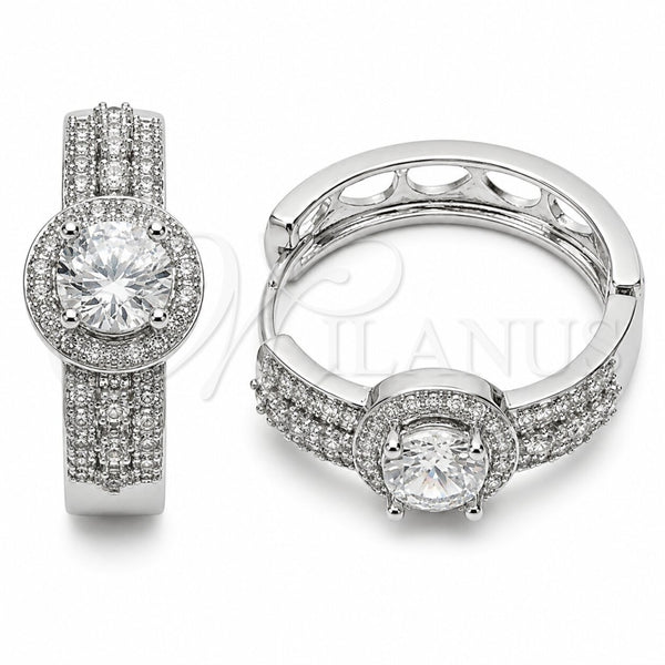 Rhodium Gold Filled Huggie Hoop, Cluster Design, with White Cubic Zirconia and White Micro Pave, Polished, Rhodium Finish, 02.267.0099.5.25