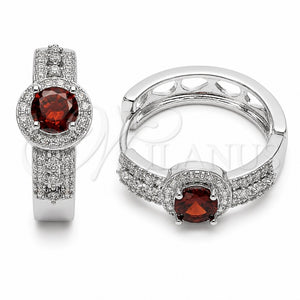 Rhodium Gold Filled Huggie Hoop, Cluster Design, with Garnet Cubic Zirconia and White Micro Pave, Polished, Rhodium Finish, 02.267.0099.6.25