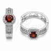 Rhodium Gold Filled Huggie Hoop, Cluster Design, with Garnet Cubic Zirconia and White Micro Pave, Polished, Rhodium Finish, 02.267.0099.6.25