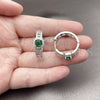 Rhodium Gold Filled Huggie Hoop, Cluster Design, with Green Cubic Zirconia and White Micro Pave, Polished, Rhodium Finish, 02.267.0099.7.25