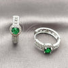 Rhodium Gold Filled Huggie Hoop, Cluster Design, with Green Cubic Zirconia and White Micro Pave, Polished, Rhodium Finish, 02.267.0099.7.25