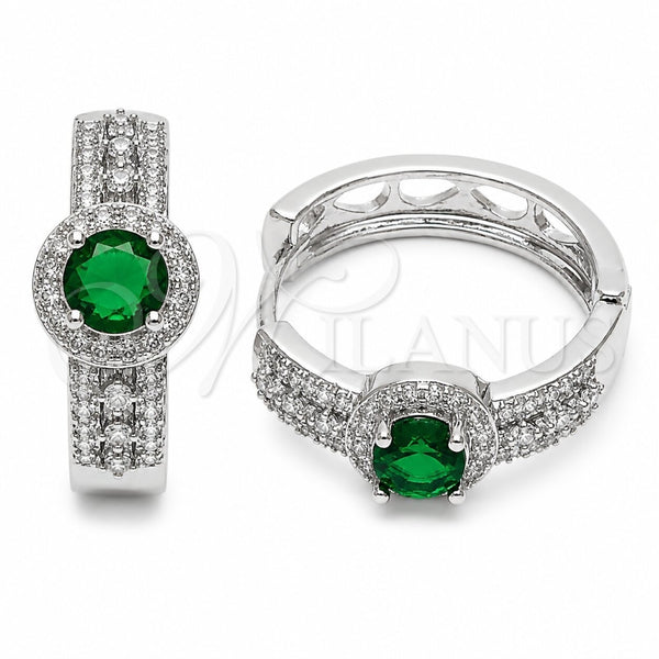 Rhodium Gold Filled Huggie Hoop, Cluster Design, with Green Cubic Zirconia and White Micro Pave, Polished, Rhodium Finish, 02.267.0099.7.25