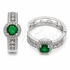 Rhodium Gold Filled Huggie Hoop, Cluster Design, with Green Cubic Zirconia and White Micro Pave, Polished, Rhodium Finish, 02.267.0099.7.25