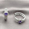 Rhodium Gold Filled Huggie Hoop, Cluster Design, with Amethyst Cubic Zirconia and White Micro Pave, Polished, Rhodium Finish, 02.267.0099.8.25