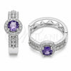 Rhodium Gold Filled Huggie Hoop, Cluster Design, with Amethyst Cubic Zirconia and White Micro Pave, Polished, Rhodium Finish, 02.267.0099.8.25