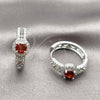 Rhodium Gold Filled Huggie Hoop, Cluster Design, with Garnet Cubic Zirconia and White Micro Pave, Polished, Rhodium Finish, 02.267.0099.9.25