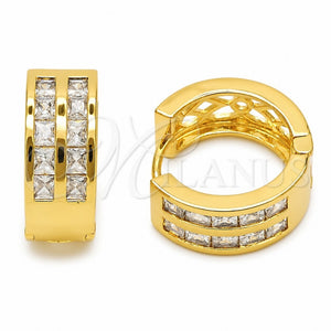 Oro Laminado Huggie Hoop, Gold Filled Style with White Cubic Zirconia, Polished, Golden Finish, 02.267.0100.16
