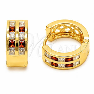 Oro Laminado Huggie Hoop, Gold Filled Style with Garnet and White Cubic Zirconia, Polished, Golden Finish, 02.267.0100.1.16