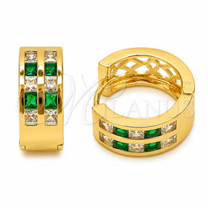 Oro Laminado Huggie Hoop, Gold Filled Style with Green and White Cubic Zirconia, Polished, Golden Finish, 02.267.0100.2.16
