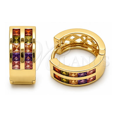 Oro Laminado Huggie Hoop, Gold Filled Style with Multicolor Cubic Zirconia, Polished, Golden Finish, 02.267.0100.4.16