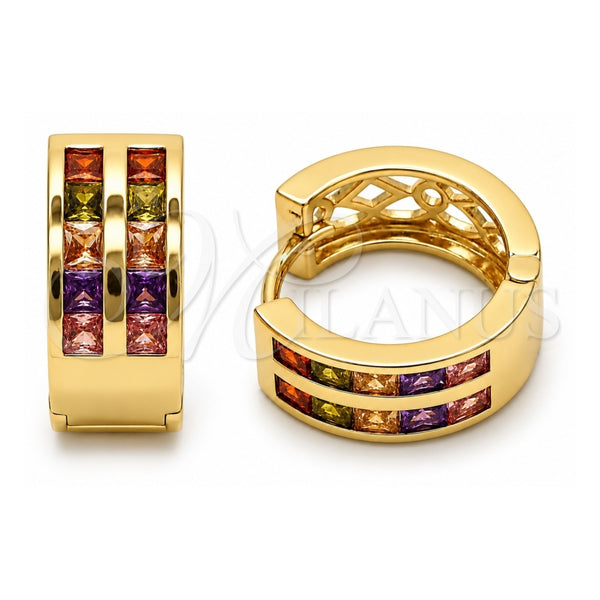 Oro Laminado Huggie Hoop, Gold Filled Style with Multicolor Cubic Zirconia, Polished, Golden Finish, 02.267.0100.4.16