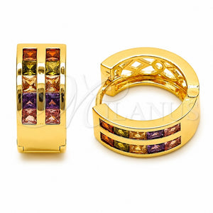 Oro Laminado Huggie Hoop, Gold Filled Style with Multicolor Cubic Zirconia, Polished, Golden Finish, 02.267.0100.4.16