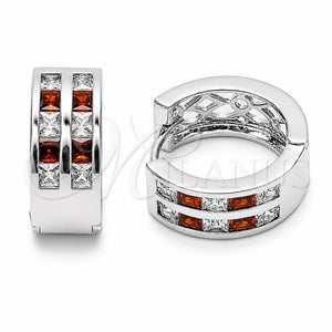 Rhodium Gold Filled Huggie Hoop, with Garnet and White Cubic Zirconia, Polished, Rhodium Finish, 02.267.0100.6.16