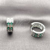 Rhodium Gold Filled Huggie Hoop, with Green and White Cubic Zirconia, Polished, Rhodium Finish, 02.267.0100.7.16