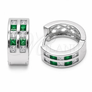 Rhodium Gold Filled Huggie Hoop, with Green and White Cubic Zirconia, Polished, Rhodium Finish, 02.267.0100.7.16