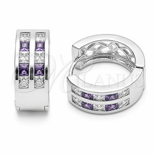 Rhodium Gold Filled Huggie Hoop, with Amethyst and White Cubic Zirconia, Polished, Rhodium Finish, 02.267.0100.8.16
