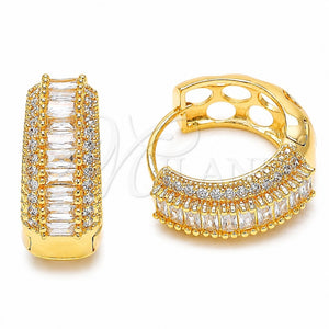 Oro Laminado Huggie Hoop, Gold Filled Style Baguette and Cluster Design, with White Cubic Zirconia, Polished, Golden Finish, 02.267.0101.22