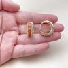 Oro Laminado Huggie Hoop, Gold Filled Style Baguette and Cluster Design, with Garnet and White Cubic Zirconia, Polished, Golden Finish, 02.267.0101.1.22