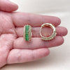 Oro Laminado Huggie Hoop, Gold Filled Style Baguette and Cluster Design, with Green and White Cubic Zirconia, Polished, Golden Finish, 02.267.0101.2.22