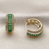 Oro Laminado Huggie Hoop, Gold Filled Style Baguette and Cluster Design, with Green and White Cubic Zirconia, Polished, Golden Finish, 02.267.0101.2.22