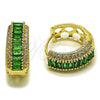 Oro Laminado Huggie Hoop, Gold Filled Style Baguette and Cluster Design, with Green and White Cubic Zirconia, Polished, Golden Finish, 02.267.0101.2.22